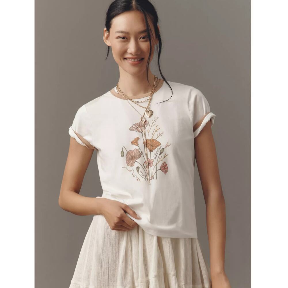 Porridge x Espie Munoz We Still Bloom Floral Ringer Tee White Brown Size S
